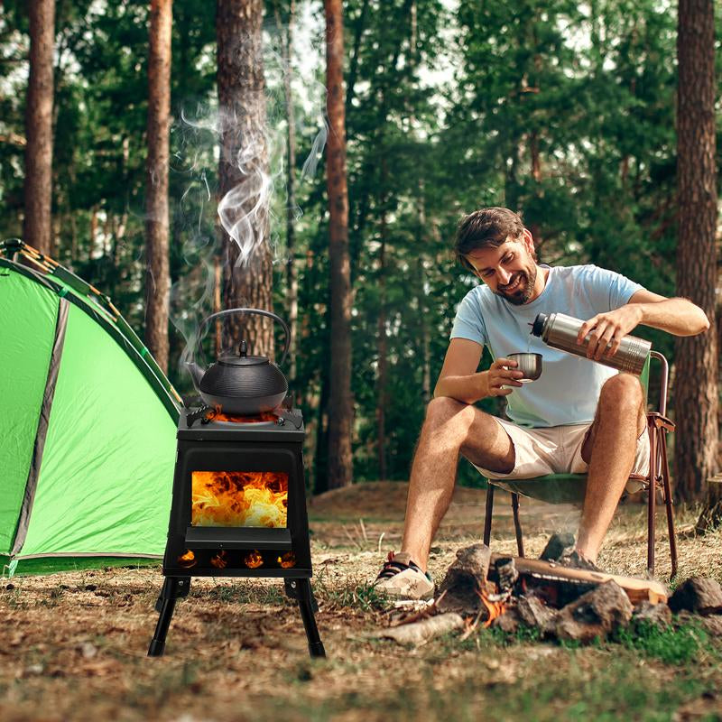 【Outdoorfun】Wood Burning Camp Stove, Portable Camping Wood Stove, Black Woodstove with Carrying Case for Backpacking Outdoor Cooking