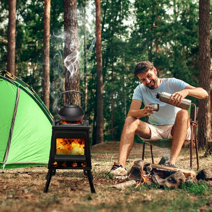 【Outdoorfun】Wood Burning Camp Stove, Portable Camping Wood Stove, Black Woodstove with Carrying Case for Backpacking Outdoor Cooking