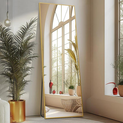 [Spring Deal] Full Length Mirror Body Mirror Floor Standing Mirror Hanging or Leaning against Wall, Aluminum Alloy Thin Frame Decor