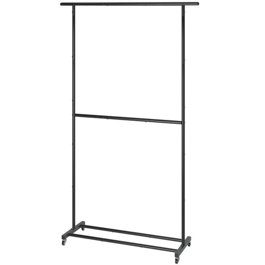UDEAR Double Rod Clothing Garment Rack, Rolling Clothes Organizer on Wheels for Hanging Clothes