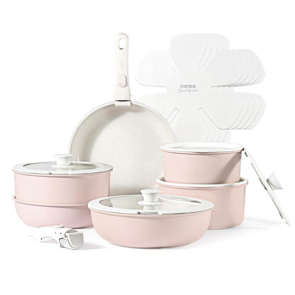 【Clearance-The Last Chance】 CAROTE 11/18Pcs Detachable Handle Nonstick Cookware Set, White/Black/Red, Pots and Pans, Oven Safe Frying Pan