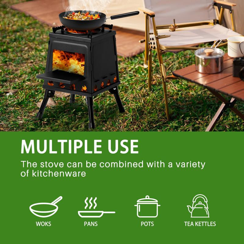 【Outdoorfun】Wood Burning Camp Stove, Portable Camping Wood Stove, Black Woodstove with Carrying Case for Backpacking Outdoor Cooking
