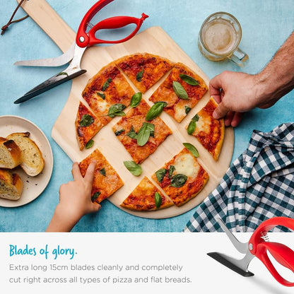 Scizza Pizza Scissors with German Stainless Steel Blade and Protective Spatula - Pizza Cutter Safe for Non-Stick Pans and Pizza Stones - Perfect for Deep Dish, Thick Crusts, Thin and Crispy, Dreamfarm Kitchen Gadgets and Utensils