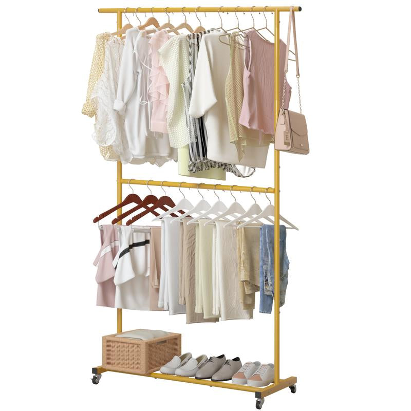 UDEAR Double Rod Clothing Garment Rack, Rolling Clothes Organizer on Wheels for Hanging Clothes