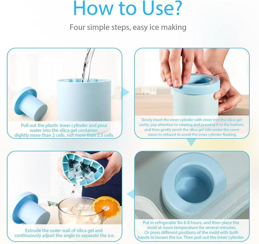 Quick Freezing Silicone Ice Cube Mold, Easy to Use and Durable, for Making Ice Cubes, Ice Buckets and Cylinder Cups Reusable Utensils Blue