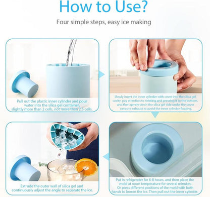 Quick Freezing Silicone Ice Cube Mold, Easy to Use and Durable, for Making Ice Cubes, Ice Buckets and Cylinder Cups Reusable Utensils Blue