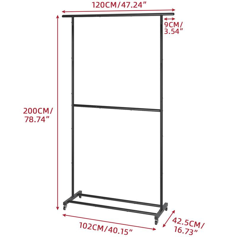 UDEAR Double Rod Clothing Garment Rack, Rolling Clothes Organizer on Wheels for Hanging Clothes