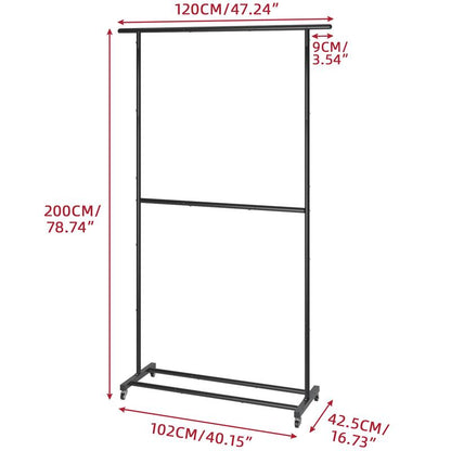 UDEAR Double Rod Clothing Garment Rack, Rolling Clothes Organizer on Wheels for Hanging Clothes