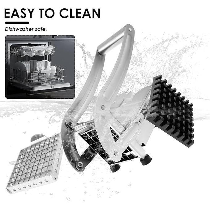 Stainless Steel French Fry Cutter with 2 Blades, 1 Box Manual Potato Cutter with Suction Cup Base, Vegetable Cutter, Kitchen Cutting Utensils & Gadgets, Kitchen Accessories