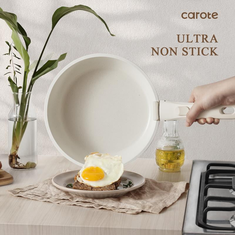 【Clearance-The Last Chance】 CAROTE 11/18Pcs Detachable Handle Nonstick Cookware Set, White/Black/Red, Pots and Pans, Oven Safe Frying Pan