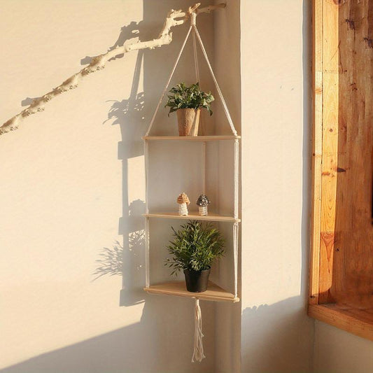 1Pc Boho Triangle Wooden Board Hanging Floating Shelf - Wall Organizer Wall Shelf for Wall Corner, Potted, Succulent Shelf Shelf Rack - for Home Decor - Suitable for Bedroom, Living Room - Perfect Gift for Housewarming Decoration Interior