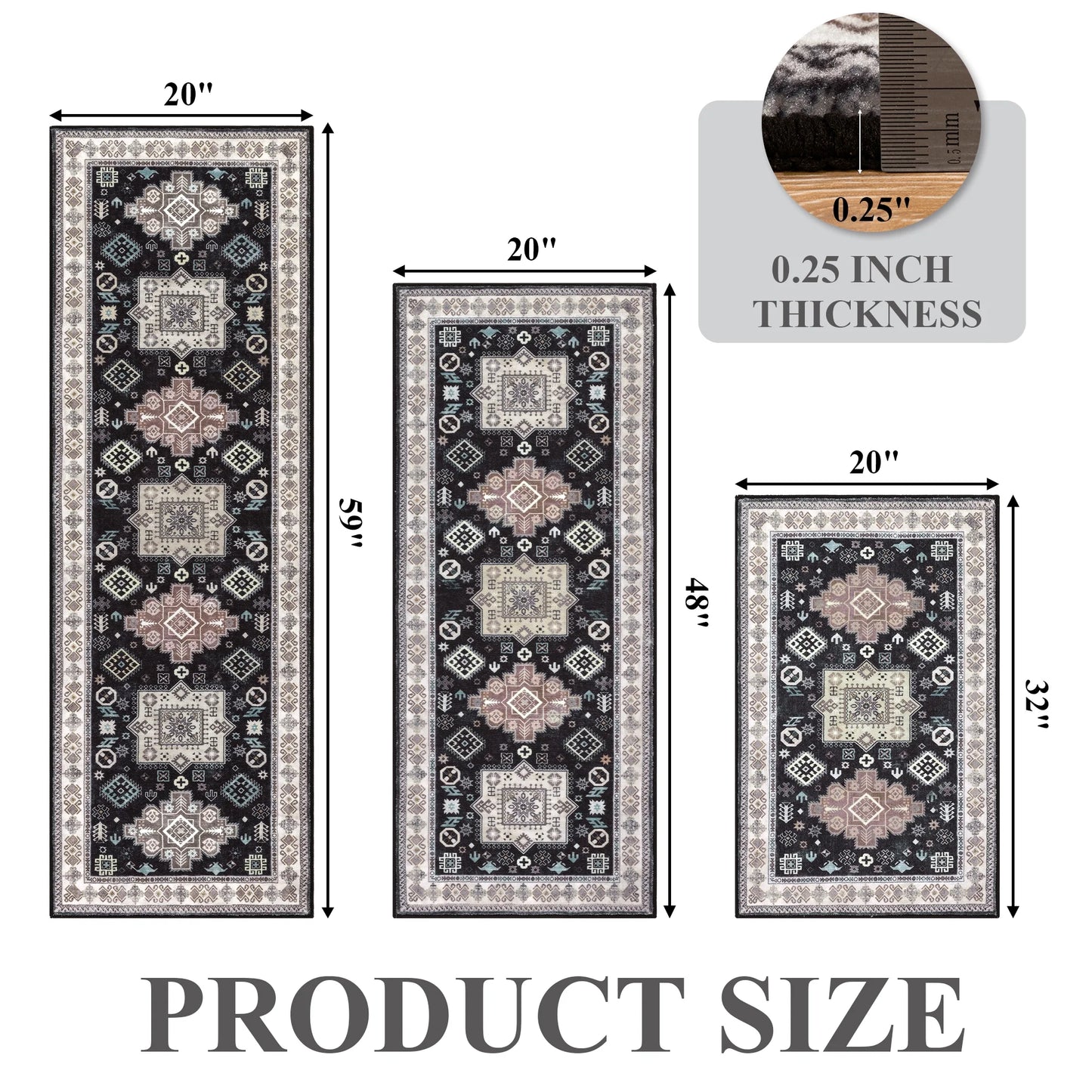 3 Pieces Boho Kitchen Rug Sets Non Slip Soft Kitchen Mat Floor Mat for Kitchen, Laundry Room and Hallway