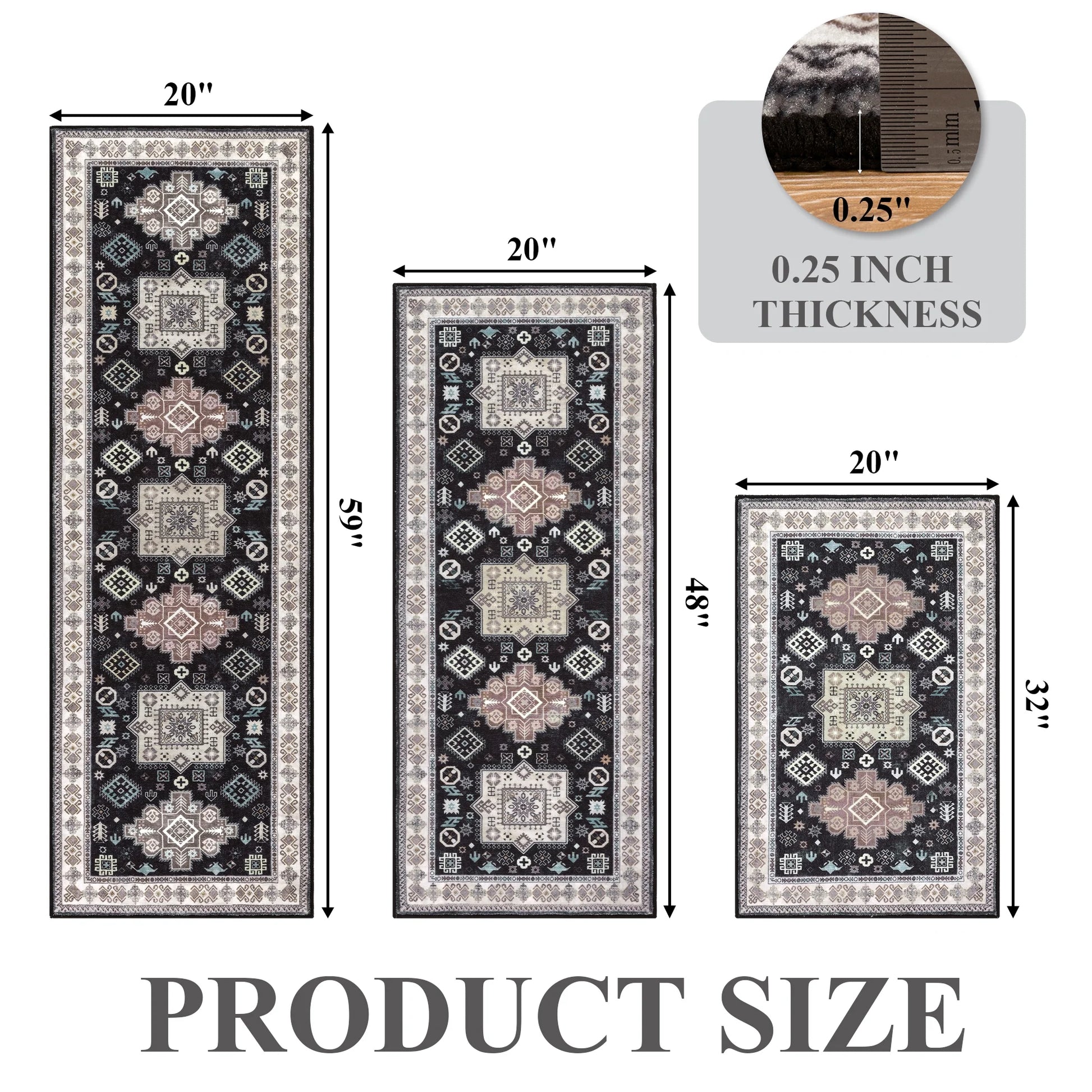 3 Pieces Boho Kitchen Rug Sets Non Slip Soft Kitchen Mat Floor Mat for Kitchen, Laundry Room and Hallway