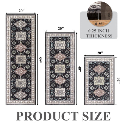 3 Pieces Boho Kitchen Rug Sets Non Slip Soft Kitchen Mat Floor Mat for Kitchen, Laundry Room and Hallway