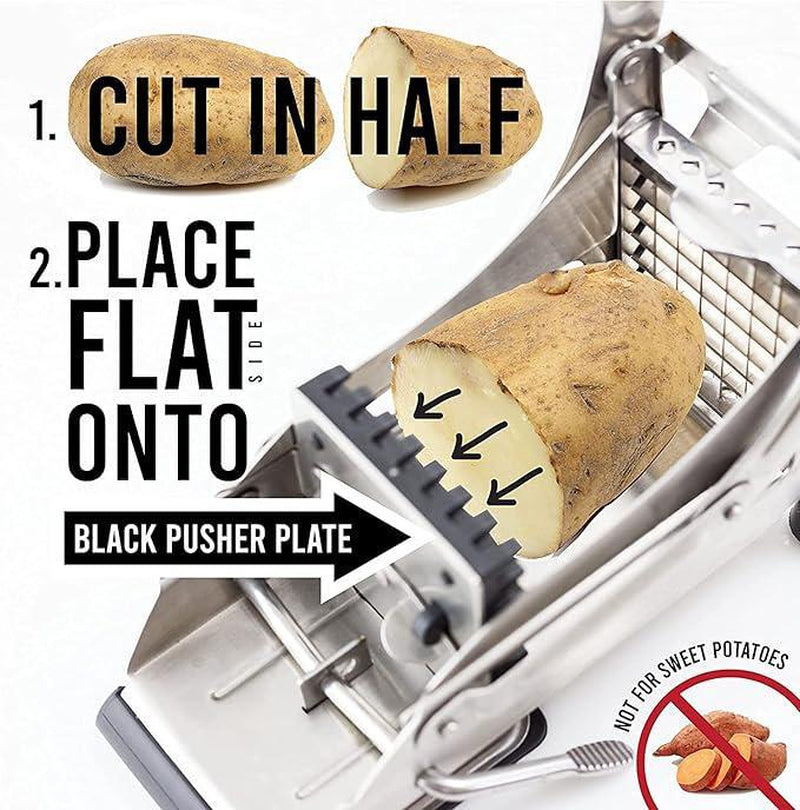 Stainless Steel French Fry Cutter with 2 Blades, 1 Box Manual Potato Cutter with Suction Cup Base, Vegetable Cutter, Kitchen Cutting Utensils & Gadgets, Kitchen Accessories