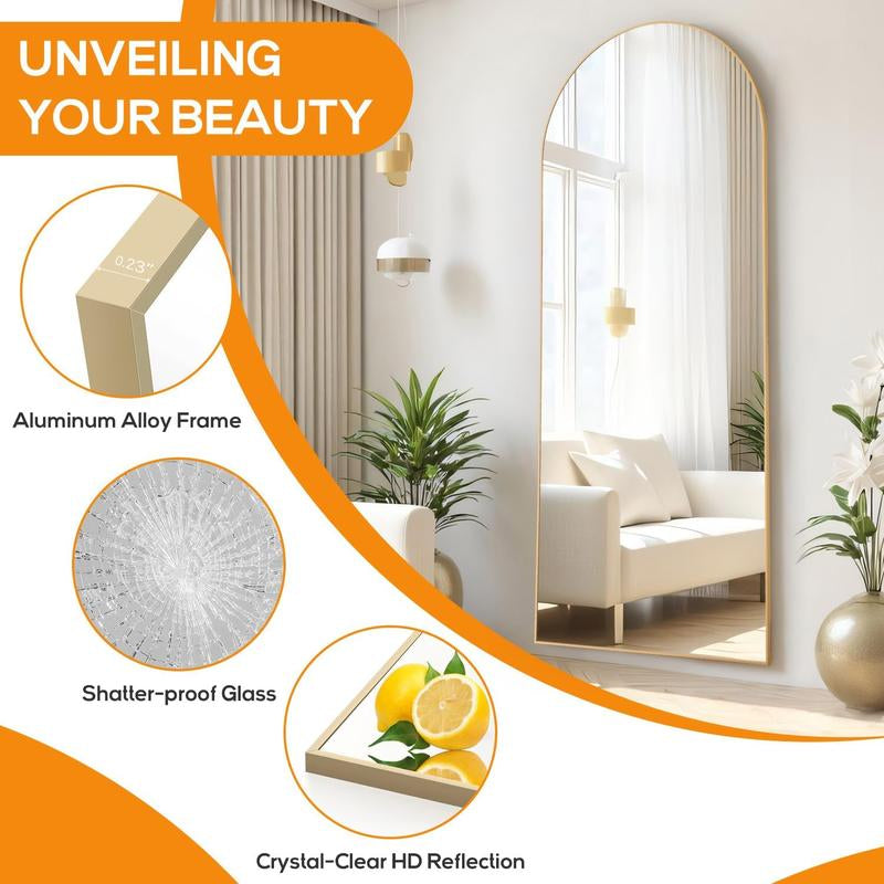 [Spring Deal] Full Length Mirror Body Mirror Floor Standing Mirror Hanging or Leaning against Wall, Aluminum Alloy Thin Frame Decor