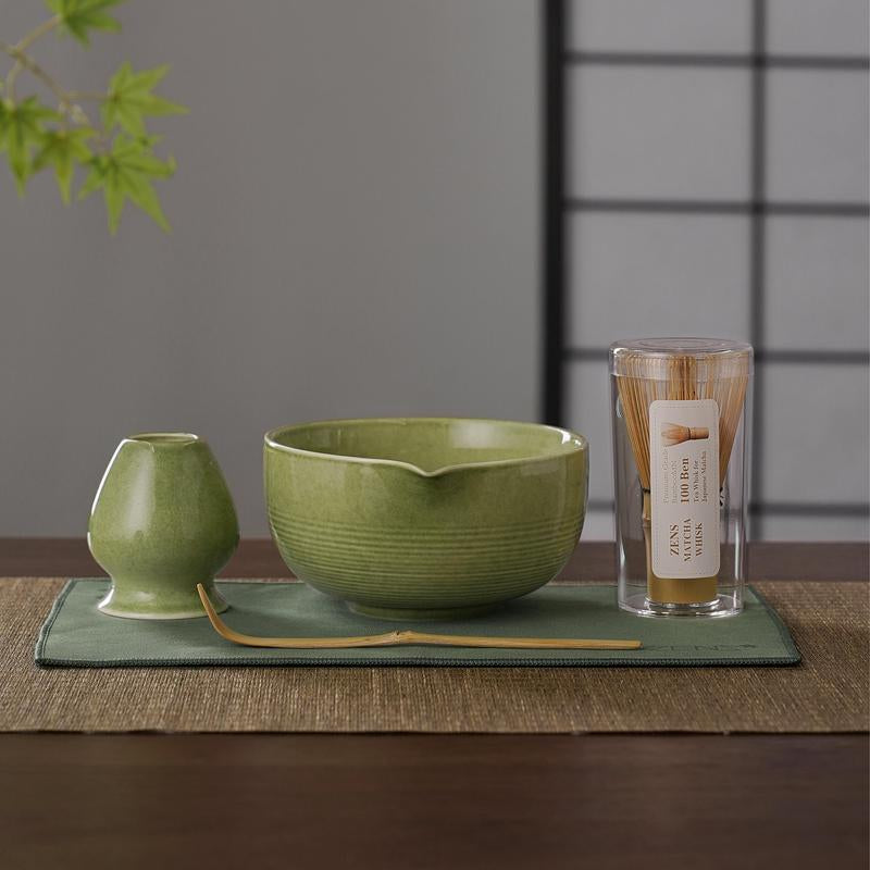 ZENS Sea Waves Matcha Whisk Set of （5/6/7）Pcs – Japanese-Inspired Matcha Kit with Wave-Pattern Ceramic Bowl, 15 Oz Bamboo Whisk & Accessories – Elegant Gift Set for Matcha Lovers Tea