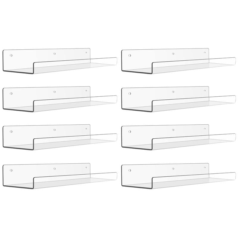 Upsimples Clear Acrylic Shelves for Storage, 15" Floating Shelves Wall Mounted, Decor Pack for Kids Bookshelf Display Ledge Shelves