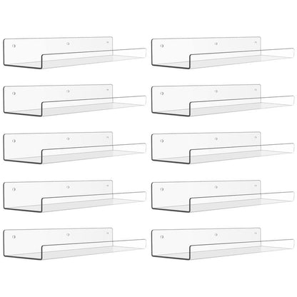 Upsimples Clear Acrylic Shelves for Storage, 15" Floating Shelves Wall Mounted, Decor Pack for Kids Bookshelf Display Ledge Shelves