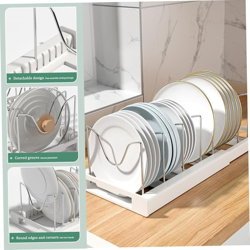 【Tik Tok Top Seller】Expandable Pot and Pan Organizer Rack for Cabinet, Pot Lid Organizer Holder With7 Stainless Steel Adjustable Dividers for Kitchen Cabinet Organizer and Storage , Ideal for Baking Pans,(White, Grey)Foldable Design,Gifts for Mom