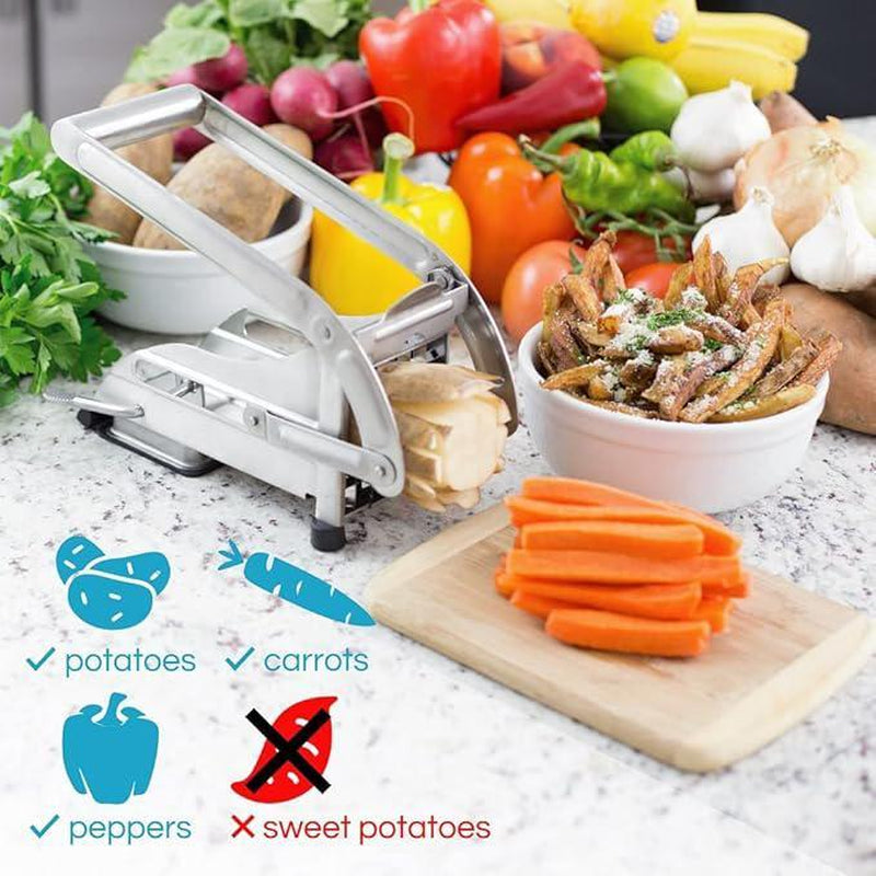 Stainless Steel French Fry Cutter with 2 Blades, 1 Box Manual Potato Cutter with Suction Cup Base, Vegetable Cutter, Kitchen Cutting Utensils & Gadgets, Kitchen Accessories