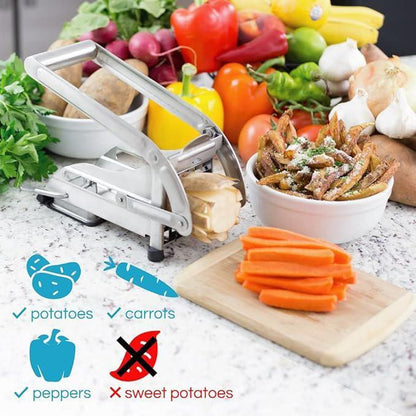 Stainless Steel French Fry Cutter with 2 Blades, 1 Box Manual Potato Cutter with Suction Cup Base, Vegetable Cutter, Kitchen Cutting Utensils & Gadgets, Kitchen Accessories