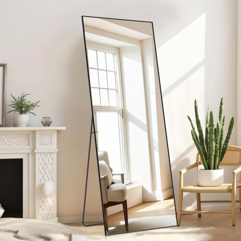 [Spring Deal] Full Length Mirror Body Mirror Floor Standing Mirror Hanging or Leaning against Wall, Aluminum Alloy Thin Frame Decor