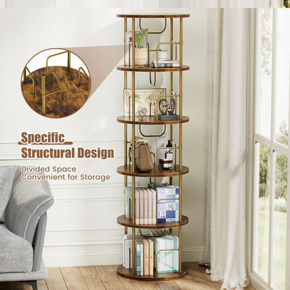Flycity Rotating Bookshelf,3 Tier -5 Tier Spinning Bookshelf Tower,360° Display Unique round Bookcase,Floor Standing Corner Revolving Bookshelf Storage Organizer for Home Study Office Furniture Living Room
