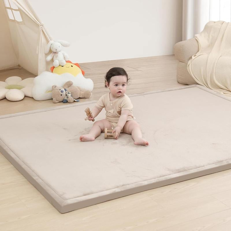 Huloo Sleep Ultra Soft Memory Foam Play Mat for Tummy Time, 1.3" Thick Non-Slip Crawling Mat, Non-Toxic Velvet Nursery Floor Mat