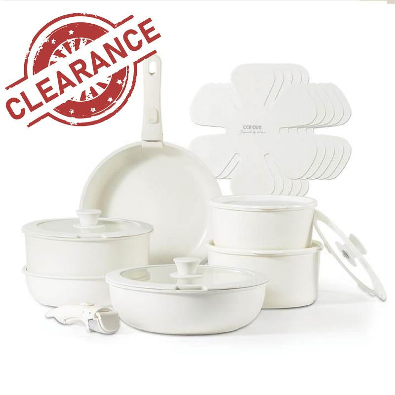 【Clearance-The Last Chance】 CAROTE 11/18Pcs Detachable Handle Nonstick Cookware Set, White/Black/Red, Pots and Pans, Oven Safe Frying Pan