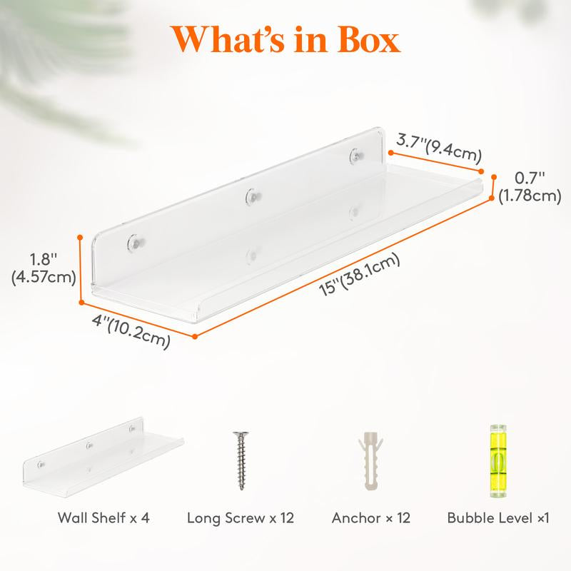 Lifewit Floating Shelves for Wall, Acrylic Shelf, Room Decor Bookcase/Vinyl Record/Photo/Picture in Bedroom, Living Room, Bathroom, Kitchen Storage