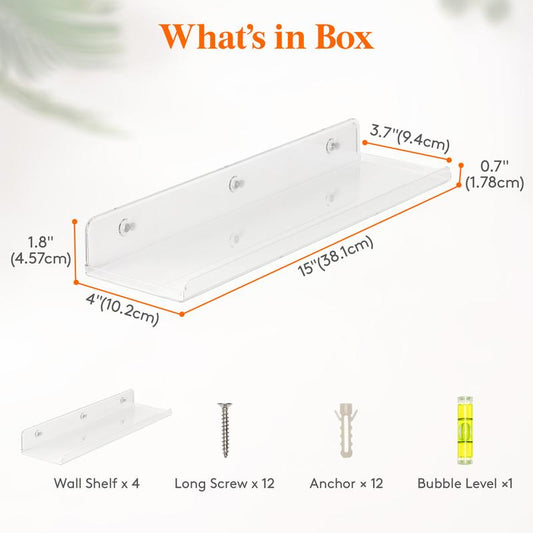 Lifewit Floating Shelves for Wall, Acrylic Shelf, Room Decor Bookcase/Vinyl Record/Photo/Picture in Bedroom, Living Room, Bathroom, Kitchen Storage