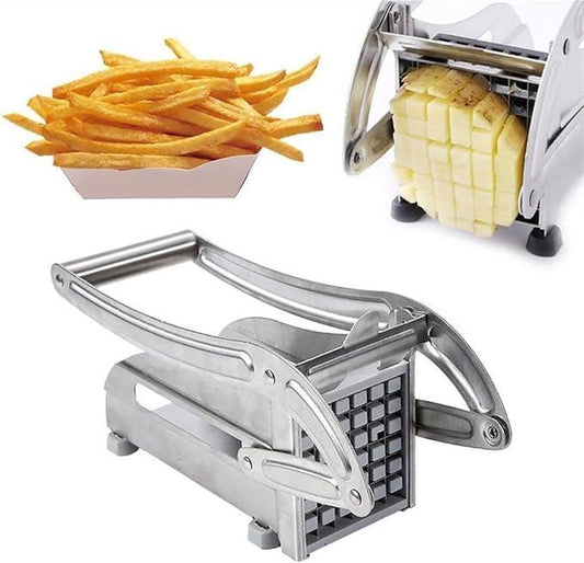 Stainless Steel French Fry Cutter with 2 Blades, 1 Box Manual Potato Cutter with Suction Cup Base, Vegetable Cutter, Kitchen Cutting Utensils & Gadgets, Kitchen Accessories