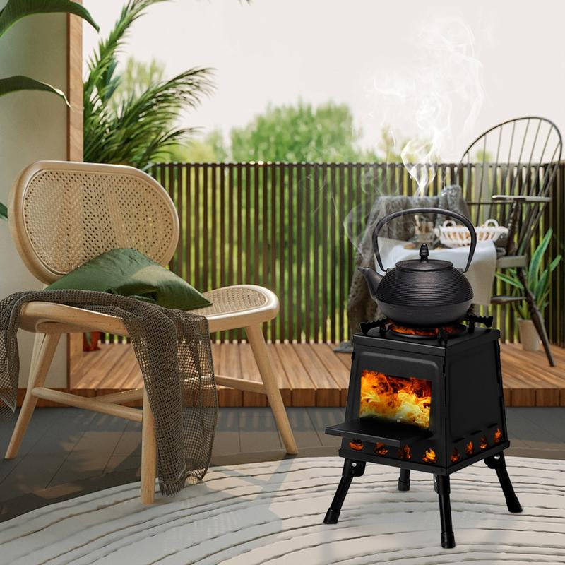 【Outdoorfun】Wood Burning Camp Stove, Portable Camping Wood Stove, Black Woodstove with Carrying Case for Backpacking Outdoor Cooking