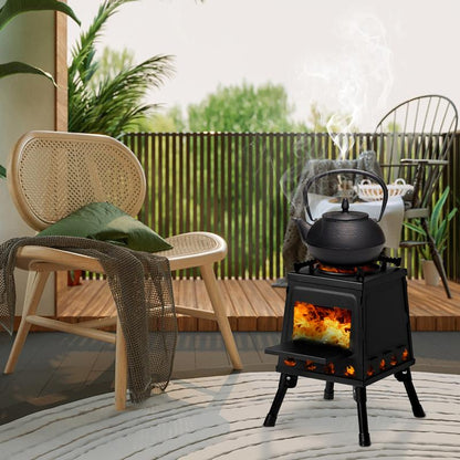 【Outdoorfun】Wood Burning Camp Stove, Portable Camping Wood Stove, Black Woodstove with Carrying Case for Backpacking Outdoor Cooking