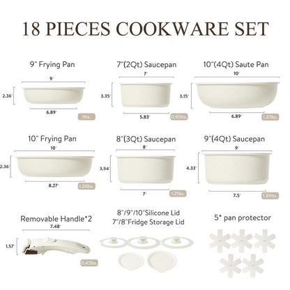【Clearance-The Last Chance】 CAROTE 11/18Pcs Detachable Handle Nonstick Cookware Set, White/Black/Red, Pots and Pans, Oven Safe Frying Pan