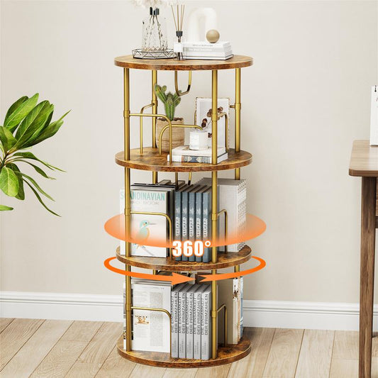 Flycity Rotating Bookshelf,3 Tier -5 Tier Spinning Bookshelf Tower,360° Display Unique round Bookcase,Floor Standing Corner Revolving Bookshelf Storage Organizer for Home Study Office Furniture Living Room