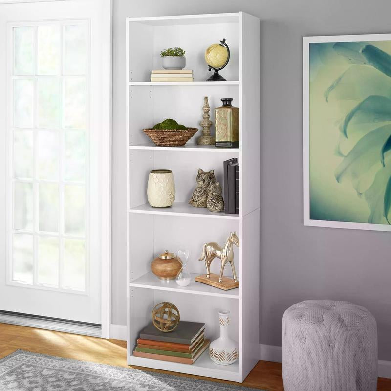 Mainstays 5-Shelf Bookcase with Adjustable Shelves, White - Perfect for Books, Artwork, and Collectibles