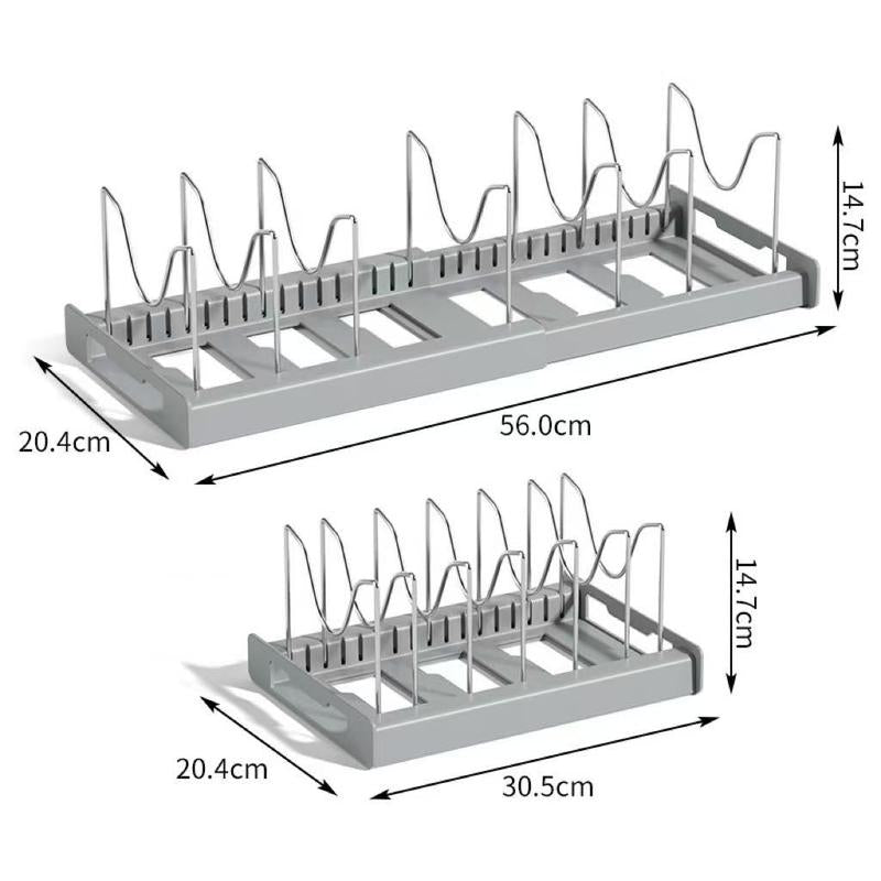 【Tik Tok Top Seller】Expandable Pot and Pan Organizer Rack for Cabinet, Pot Lid Organizer Holder With7 Stainless Steel Adjustable Dividers for Kitchen Cabinet Organizer and Storage , Ideal for Baking Pans,(White, Grey)Foldable Design,Gifts for Mom