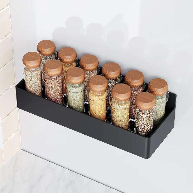 Magnetic Spice Rack for Refrigerator, Kitchen Organizer and Storage Shelf, Black (4 Pack)
