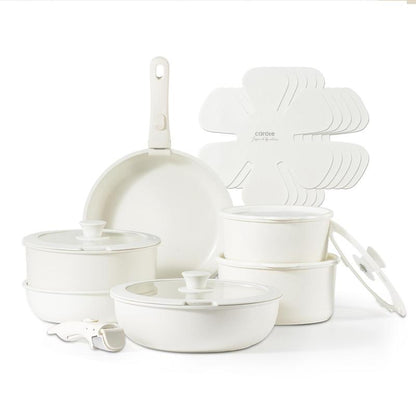 【Clearance-The Last Chance】 CAROTE 11/18Pcs Detachable Handle Nonstick Cookware Set, White/Black/Red, Pots and Pans, Oven Safe Frying Pan