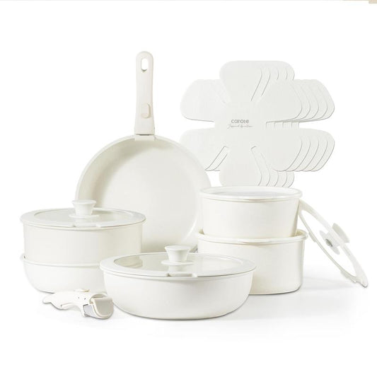 【Clearance-The Last Chance】 CAROTE 11/18Pcs Detachable Handle Nonstick Cookware Set, White/Black/Red, Pots and Pans, Oven Safe Frying Pan