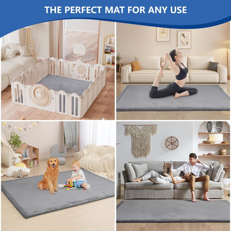 Huloo Sleep Ultra Soft Memory Foam Play Mat for Tummy Time, 1.3" Thick Non-Slip Crawling Mat, Non-Toxic Velvet Nursery Floor Mat