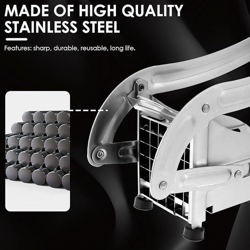 Stainless Steel French Fry Cutter with 2 Blades, 1 Box Manual Potato Cutter with Suction Cup Base, Vegetable Cutter, Kitchen Cutting Utensils & Gadgets, Kitchen Accessories