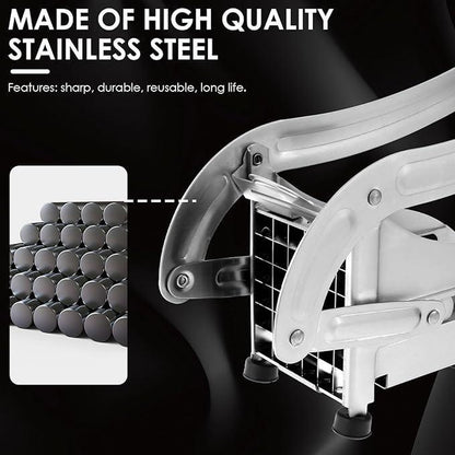 Stainless Steel French Fry Cutter with 2 Blades, 1 Box Manual Potato Cutter with Suction Cup Base, Vegetable Cutter, Kitchen Cutting Utensils & Gadgets, Kitchen Accessories