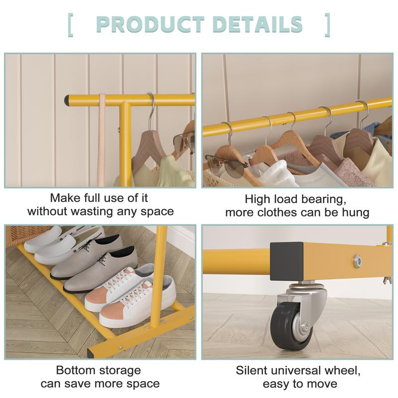 UDEAR Double Rod Clothing Garment Rack, Rolling Clothes Organizer on Wheels for Hanging Clothes