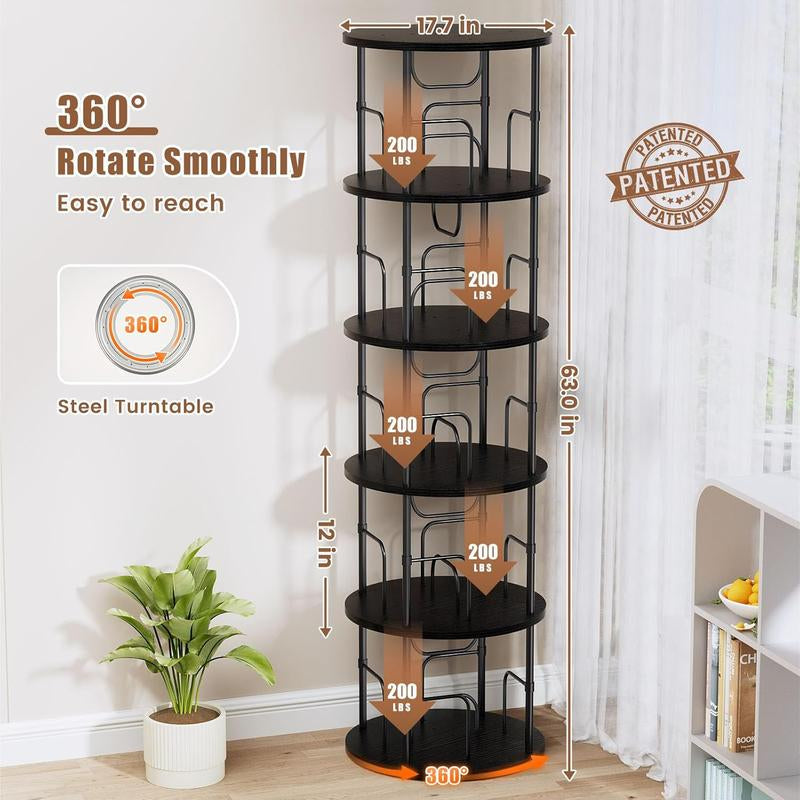 Flycity Rotating Bookshelf,3 Tier -5 Tier Spinning Bookshelf Tower,360° Display Unique round Bookcase,Floor Standing Corner Revolving Bookshelf Storage Organizer for Home Study Office Furniture Living Room