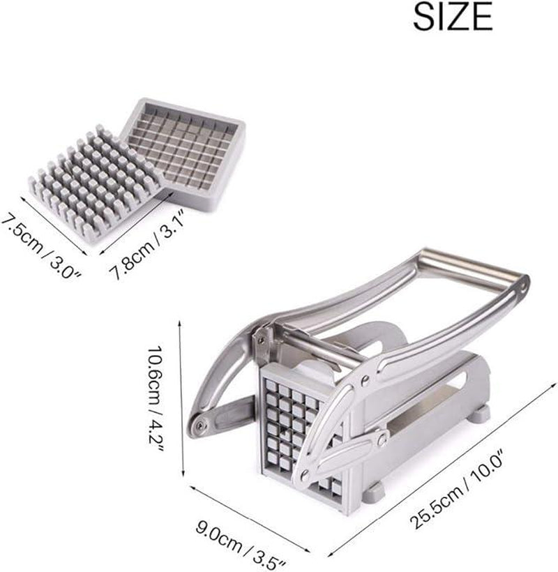 Stainless Steel French Fry Cutter with 2 Blades, 1 Box Manual Potato Cutter with Suction Cup Base, Vegetable Cutter, Kitchen Cutting Utensils & Gadgets, Kitchen Accessories