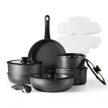 【Clearance-The Last Chance】 CAROTE 11/18Pcs Detachable Handle Nonstick Cookware Set, White/Black/Red, Pots and Pans, Oven Safe Frying Pan