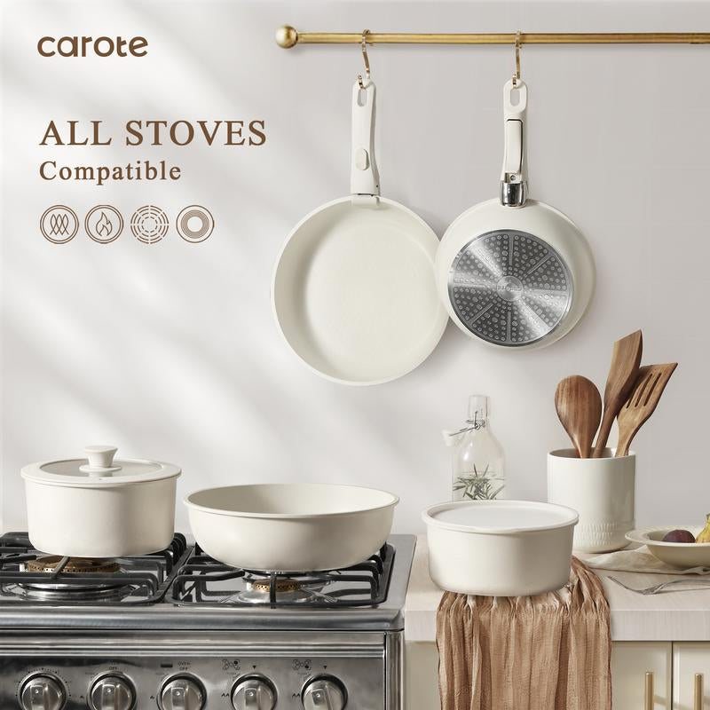 【Clearance-The Last Chance】 CAROTE 11/18Pcs Detachable Handle Nonstick Cookware Set, White/Black/Red, Pots and Pans, Oven Safe Frying Pan